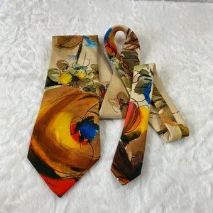 Vintage graffiti Abstract Floral Watercolor effect 70's Vibe Necktie